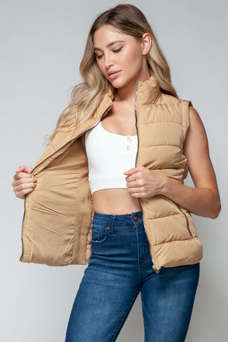 Snobbish Zip Up Turtleneck Vest with Pockets Trendsi