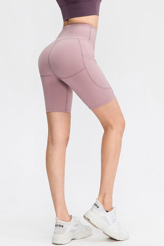 Wide Waistband Sports Shorts with Pockets Divacious