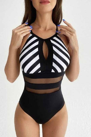 Striped Backless One-Piece Swimsuit Divacious