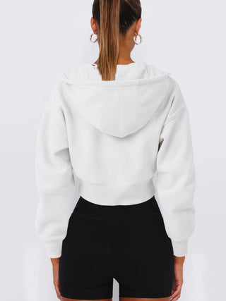 Zip Up Long Sleeve Hooded Cropped Jacket Trendsi