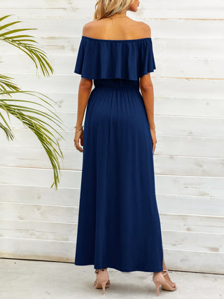 Off-Shoulder Slit Maxi Dress Trendsi