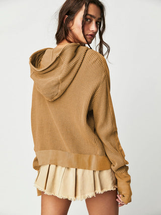 Waffle-Knit Dropped Shoulder Hooded Jacket Divacious