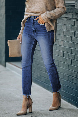 High Waist Raw Hem Skinny Jeans Divacious