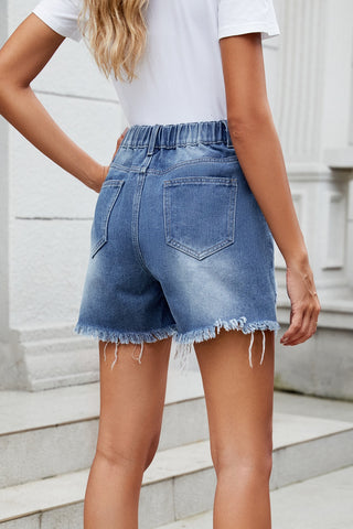 Distressed Raw Hem Asymmetric Waist Denim Shorts Divacious