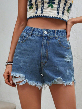 Distressed Raw Hem Denim Shorts Divacious