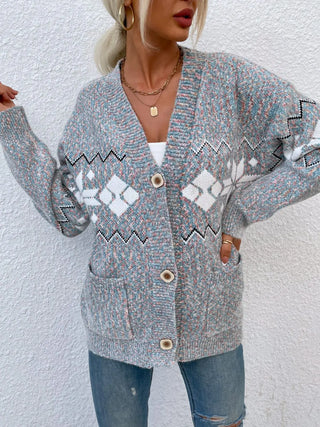 Heathered Pocketed Button Up Cardigan Divacious