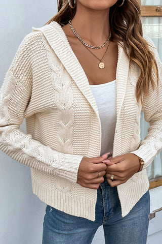 Cable-Knit Dropped Shoulder Hooded Cardigan Divacious