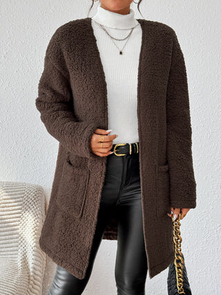 Open Front Long Sleeve Winter Coat - Divacious