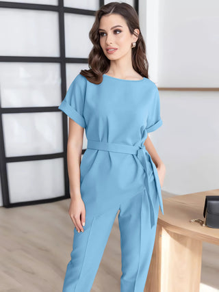 Round Neck Short Sleeve Top and Pants Set Trendsi