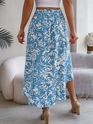 High-Low Printed High Waist Skirt Divacious