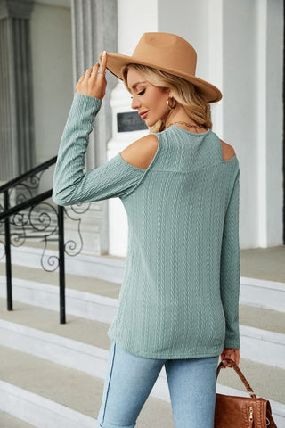 Dropped Shoulder Long Sleeve Blouse Divacious