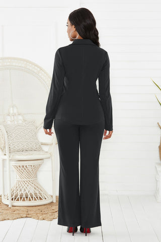 Lapel Collar Long Sleeve Blazer and Pants Set Trendsi