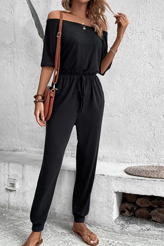 Off-Shoulder Jumpsuit with Pockets Divacious