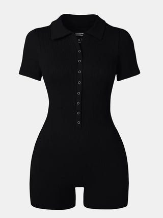 Collared Neck Short Sleeve Active Romper Divacious