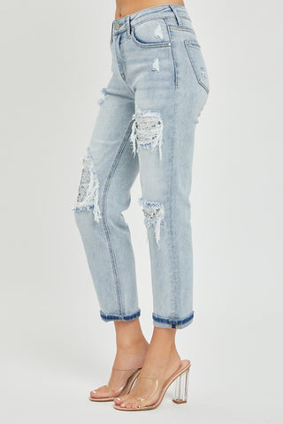 Mid-Rise Sequin Patched Jeans Divacious