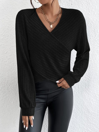 Surplice Dropped Shoulder Long Sleeve T-Shirt - Divacious