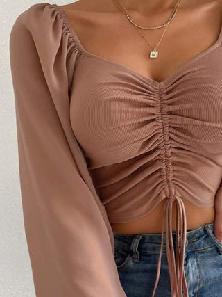 Drawstring Sweetheart Neck Cropped Top Divacious