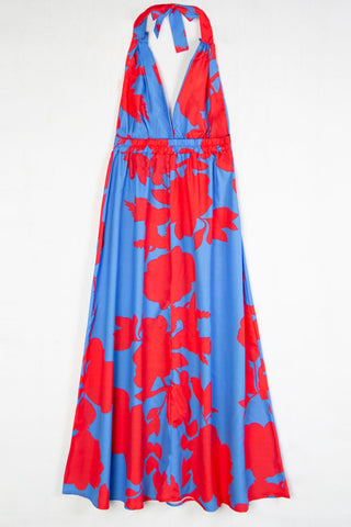 Contrast Halter Neck Maxi Dress Trendsi