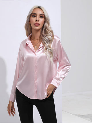 Collared Neck Buttoned Long Sleeve Shirt Divacious