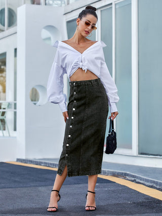 Button Down Denim Skirt Divacious