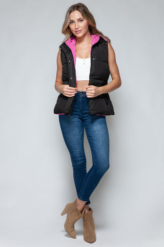 Snobbish Snap and Zip Closure Hooded Vest Trendsi