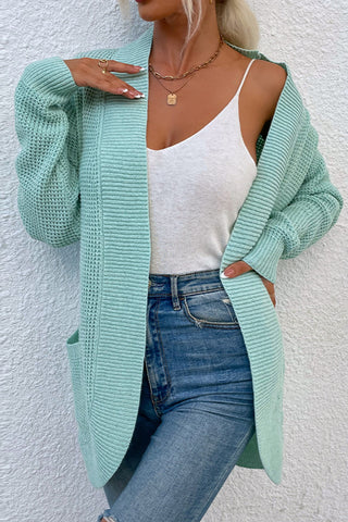 Open Front Rib-Knit Cardigan with Pockets Divacious