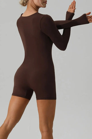 Square Neck Long Sleeve Active Romper Divacious