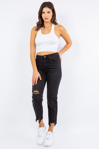 High Waist Distressed Cropped Straight Jeans Divacious