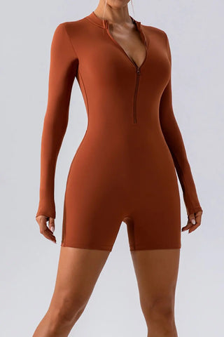 Half Zip Long Sleeve Active Romper Divacious