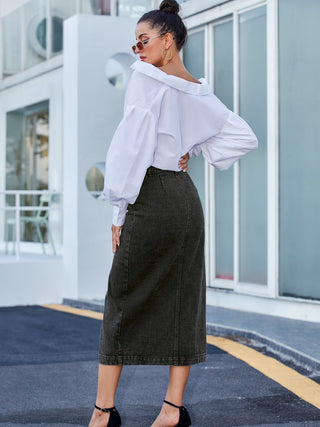 Button Down Denim Skirt Divacious