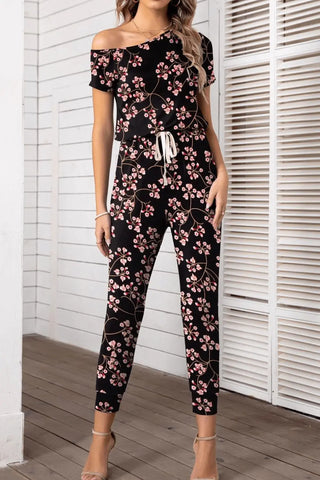 Asymmetrical Neck Short Sleeve Jumpsuit Divacious