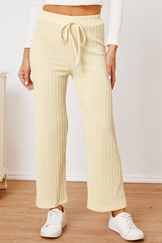 Textured Elastic Waist Straight Pants Divacious