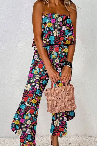 Printed Tube Wide Leg Jumpsuit Divacious