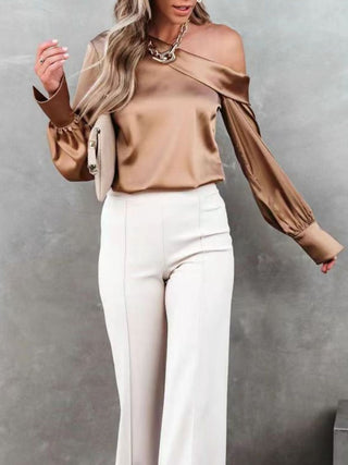 One Shoulder Long Sleeve Blouse Trendsi