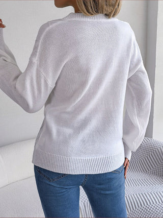 Cable-Knit Buttoned V-Neck Sweater Divacious