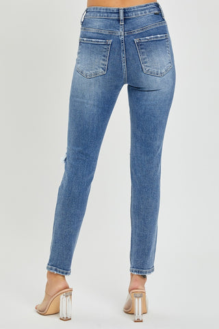 Full Size High Rise Knee Distressed Skinny Jeans Divacious