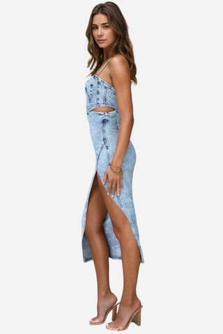 Cutout Slit Spaghetti Strap Denim Dress Divacious