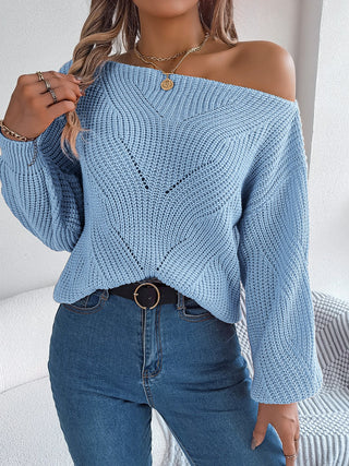 Openwork Long Sleeve Sweater Divacious