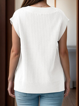 V-Neck Cap Sleeve Knit Vest Divacious