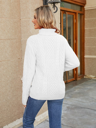 Cable-Knit Mock Neck Sweater Divacious