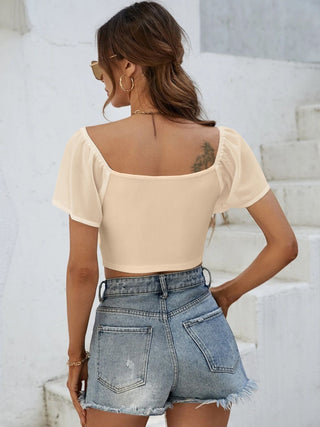 Drawstring Short Sleeve Crop Top Divacious