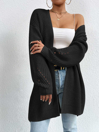 Open Front Dropped Shoulder Slit Cardigan Divacious