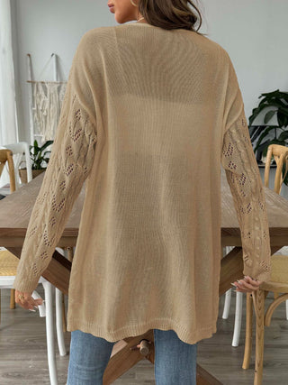 Openwork Open Front Long Sleeve Cardigan Divacious