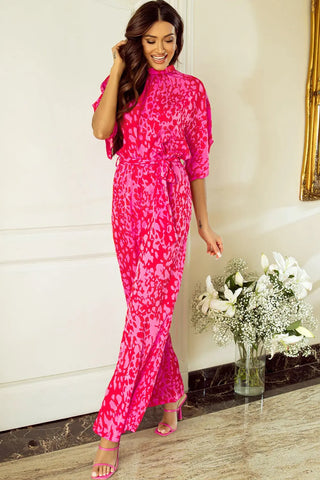 Printed Mock Neck Kimono Sleeve Jumpsuit Divacious