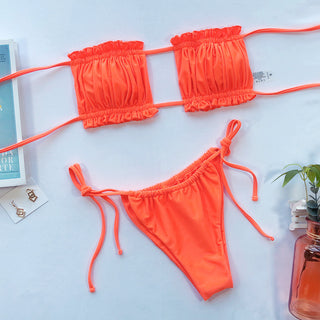 Frill Trim Ruched Bikini Set Divacious