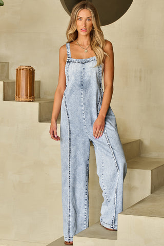 Square Neck Wide Strap Denim Overalls Divacious