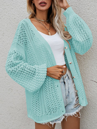 Openwork Button Front Cardigan Divacious