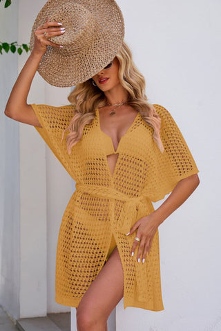 Openwork Tie Waist Cover Up Divacious