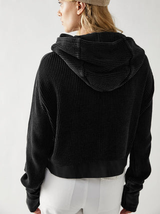 Waffle-Knit Dropped Shoulder Hooded Jacket Divacious