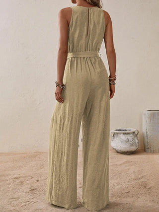 Tied Surplice Sleeveless Wide Leg Jumpsuit Divacious